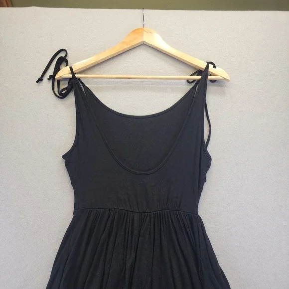 Free People FP Beach Black Tie Strap Midi Dress Low Back Side Slit Pockets S P - Picture 5 of 12